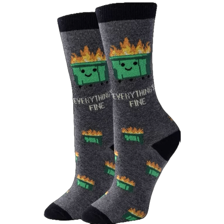 "Everything's Fine, Dumpster Fire (Grey) Women's Crew Socks"