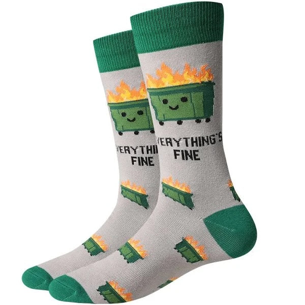 Everything's-Fine Dumpster Fire (Grey) Men's Crew Socks