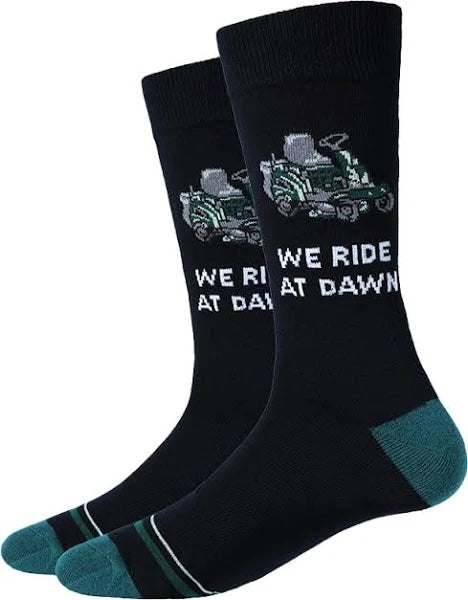"We Ride At Dawn, Lawn Warrior Men's Crew Socks"
