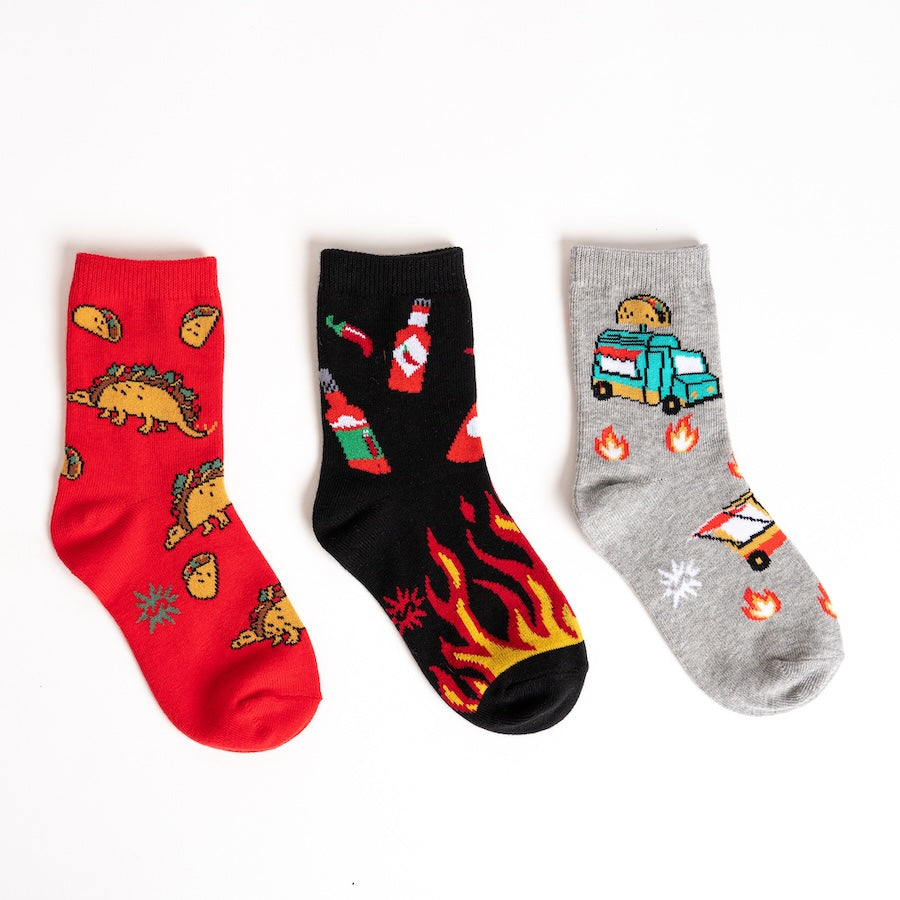 Tacosaurus Kids' (Age 3-6) Crew Socks 3-Pack