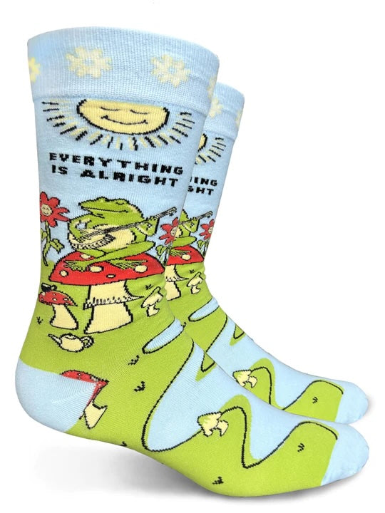 "Everything Is Alright, Frog and Toadstool Men's Crew Socks"