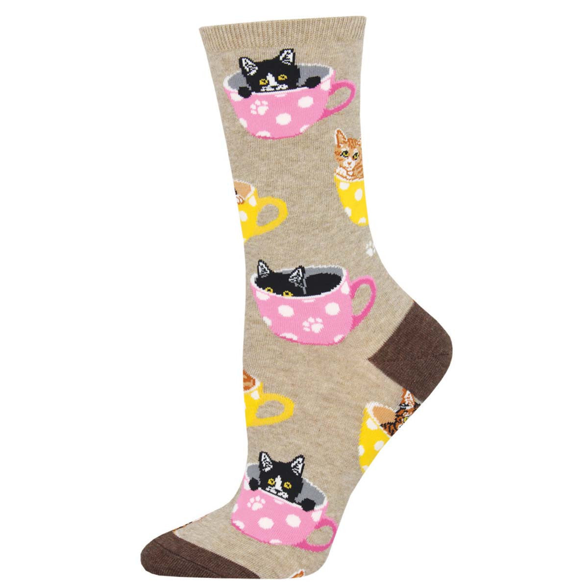"Cat-Feinated, Kitty (Heather Hemp) Crew Socks S/M"