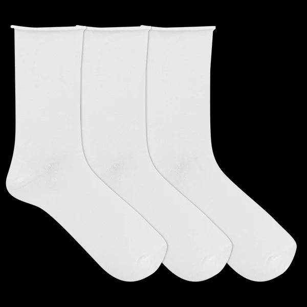 "Roll Top, Non-Binding 3 Pack (White) Women's Crew Socks"
