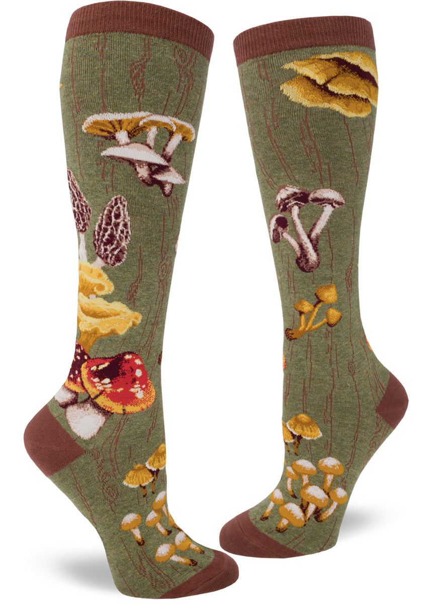 Woodland Mushrooms (Moss Green) Women's Knee Highs